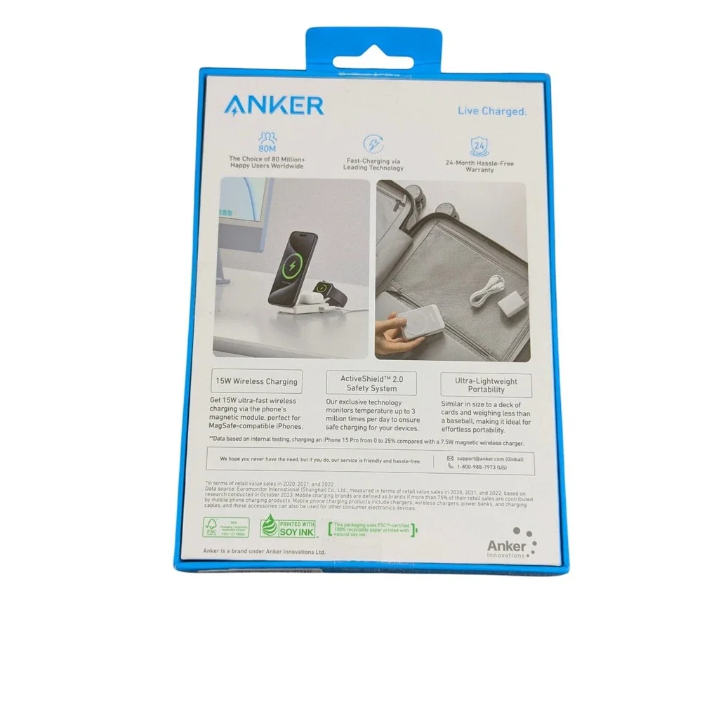 Cc1O Anker MagGo 3-in-1 Wireless Charger Stand‎ 15W MagSafe 40w Adaptor, White